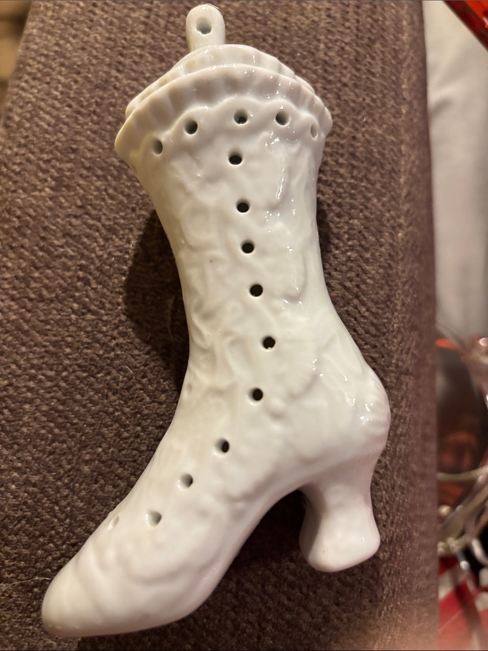 White Ceramic Victorian Boot Hanging Ornament